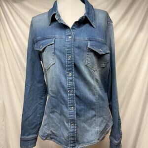 Guess blue denim button up shirt